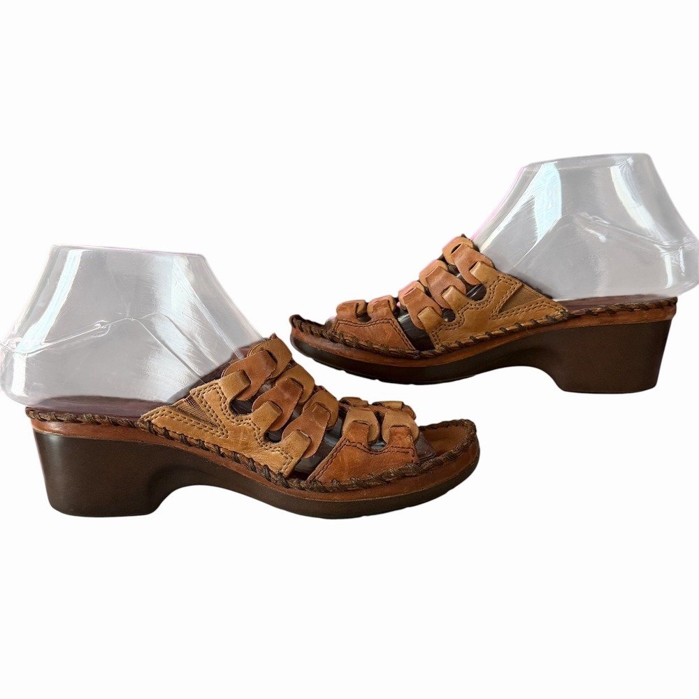 Ariat Womens 6B Brown Leather Woven Wedge Mule Sandals Whipstitch Western Boho - Picture 5 of 12